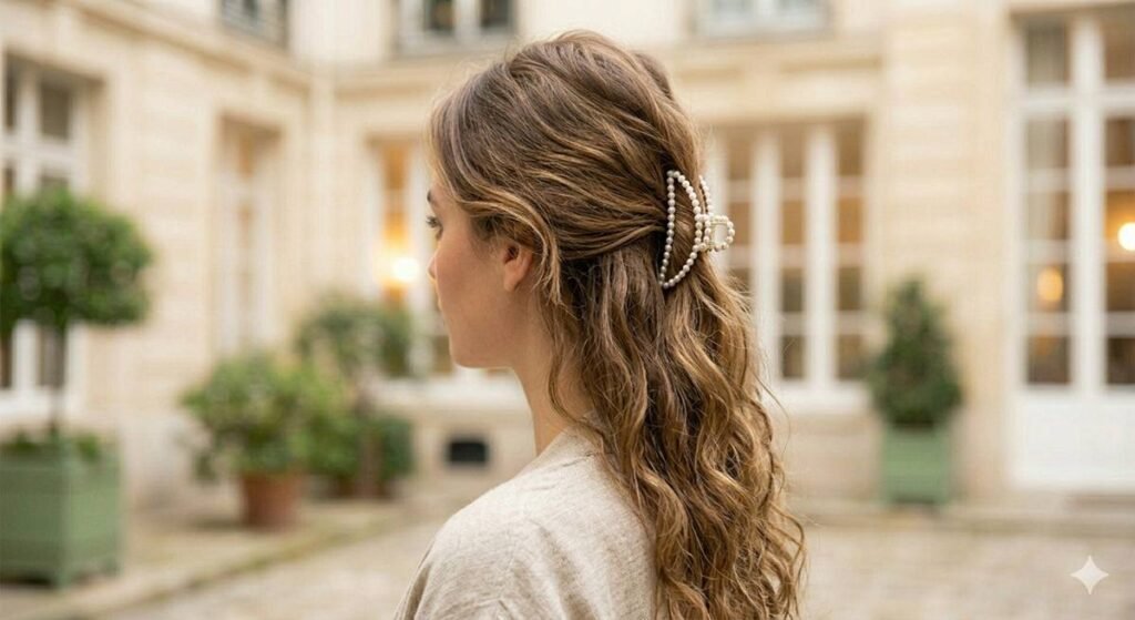 Polupodignuta kosa sa elegantnom kopčom